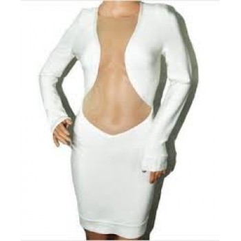 White front mesh bodycon bandage dress long sleeves